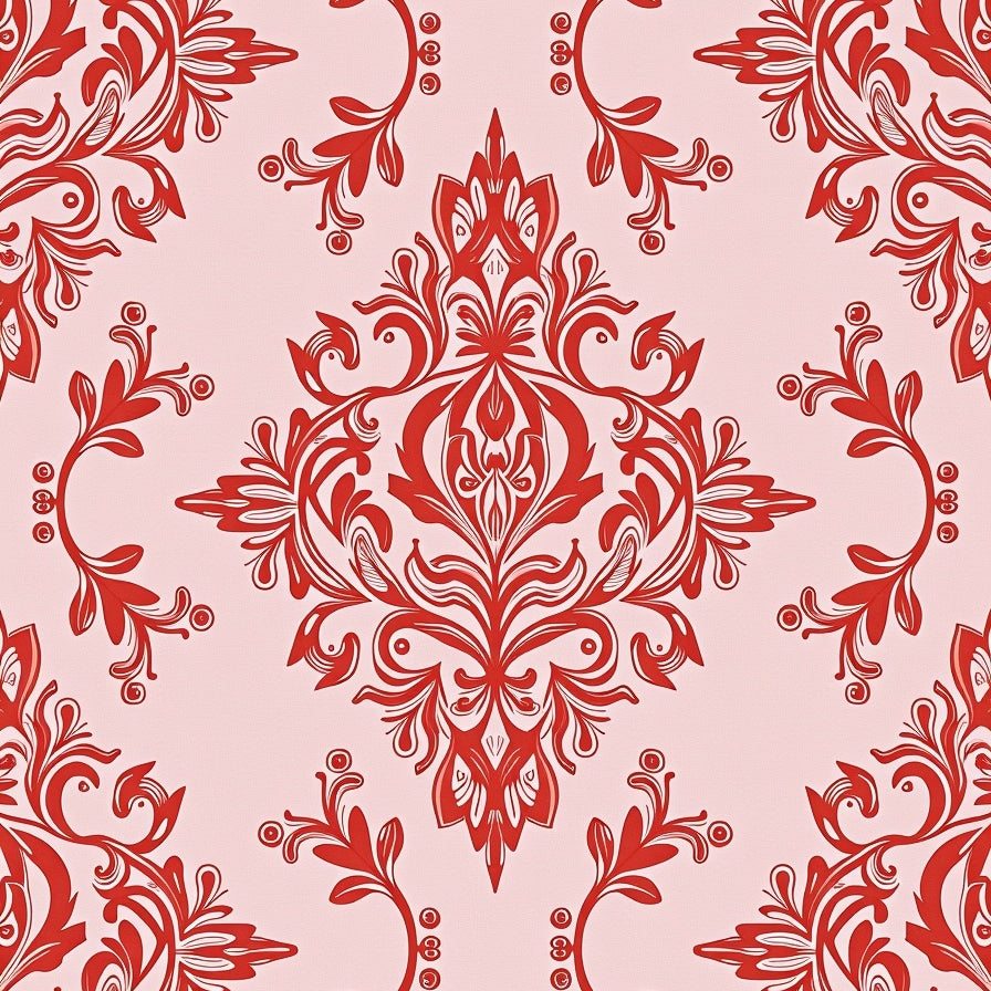 Vintage Damask Arrangement with Subtle Ornate Leaf Motifs and Artistic Fading (Pink) - ODIKA