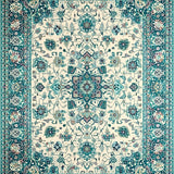 Vintage Turquoise Beige Floral Area(White)