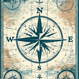 Seaside Retreat Runner With Vintage Mariner Compass Design(Blue)