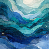 Nautical Wave Flow with Abstract Ocean and Shell Embellishments(Blue)