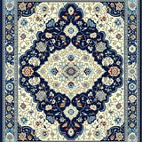 Elegant Medallion Navy Beige Coastal Floral(Ivory)