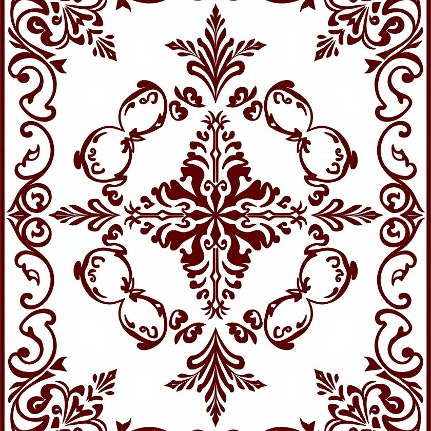 Classical Damask Heritage Design with Scrollwork Motifs (Maroon) - ODIKA