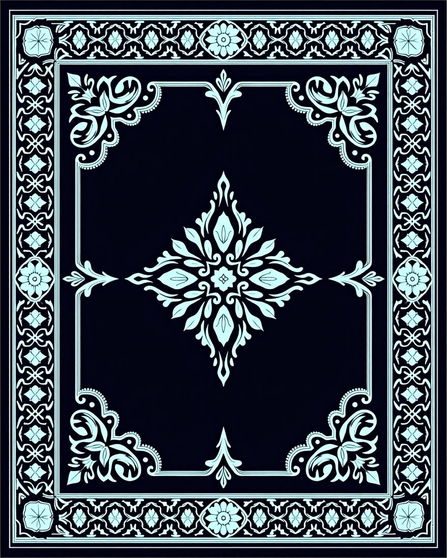 Traditional Floral Damask Ornate Sophisticated Symmetrical Design (Black) - ODIKA