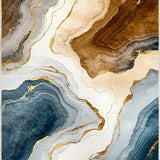 Artistic Brown Grey and Blue Marble Swirl Rug with Contemporary Abstract Design(Beige)