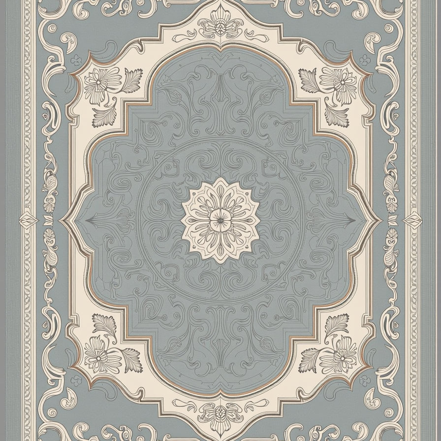 Vintage Medallion Scrollwork with Faded Filigree Floral Motifs (Gray) - ODIKA