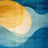 Abstract Horizon with Blue Gold Ombre Modern Geometric Linework(Blue)