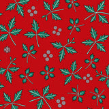 Festive Holly Berry with Traditional Holiday Botanical Motifs(Red)