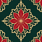 Poinsettia Medallion with Ornate Victorian Flourishes(Green)