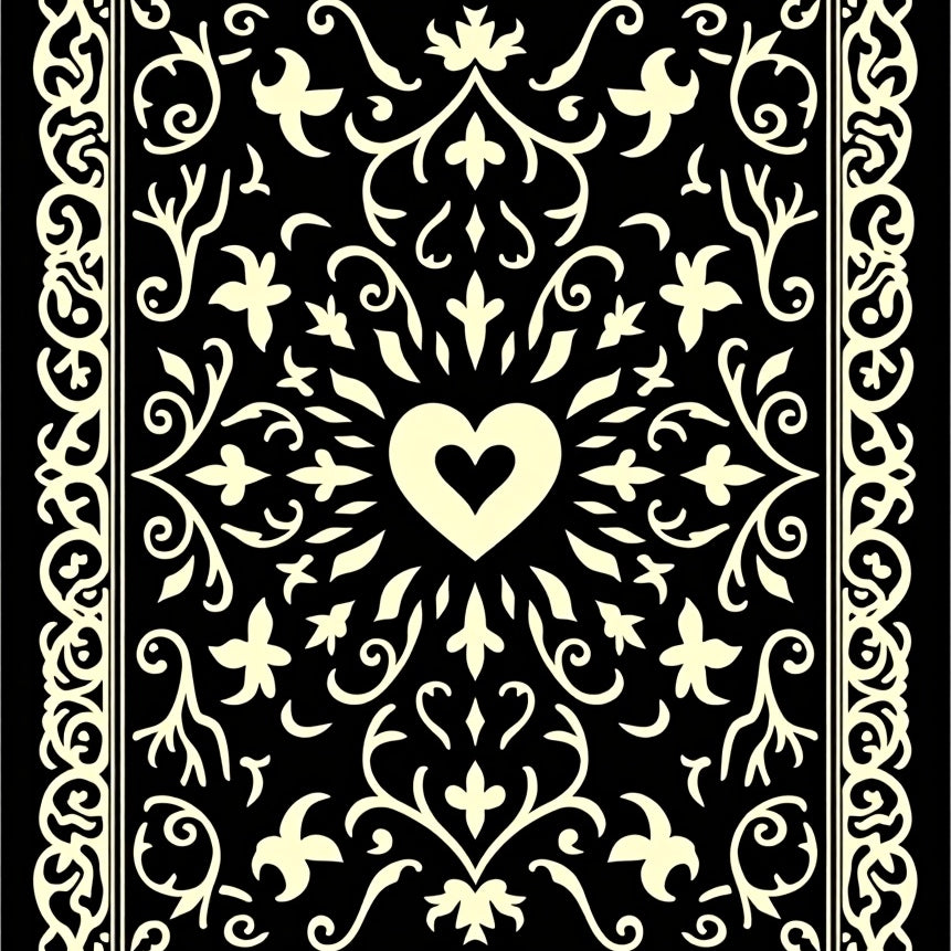 with Swirling Petal Motif and Ornate Border (Black) - ODIKA