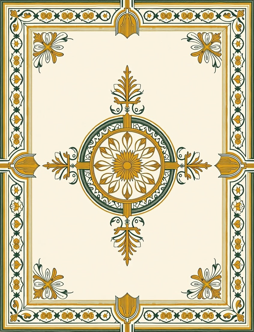 Elegant Medallion Motif Featuring Ornate Interlocking Floral Accents (Ivory) - ODIKA