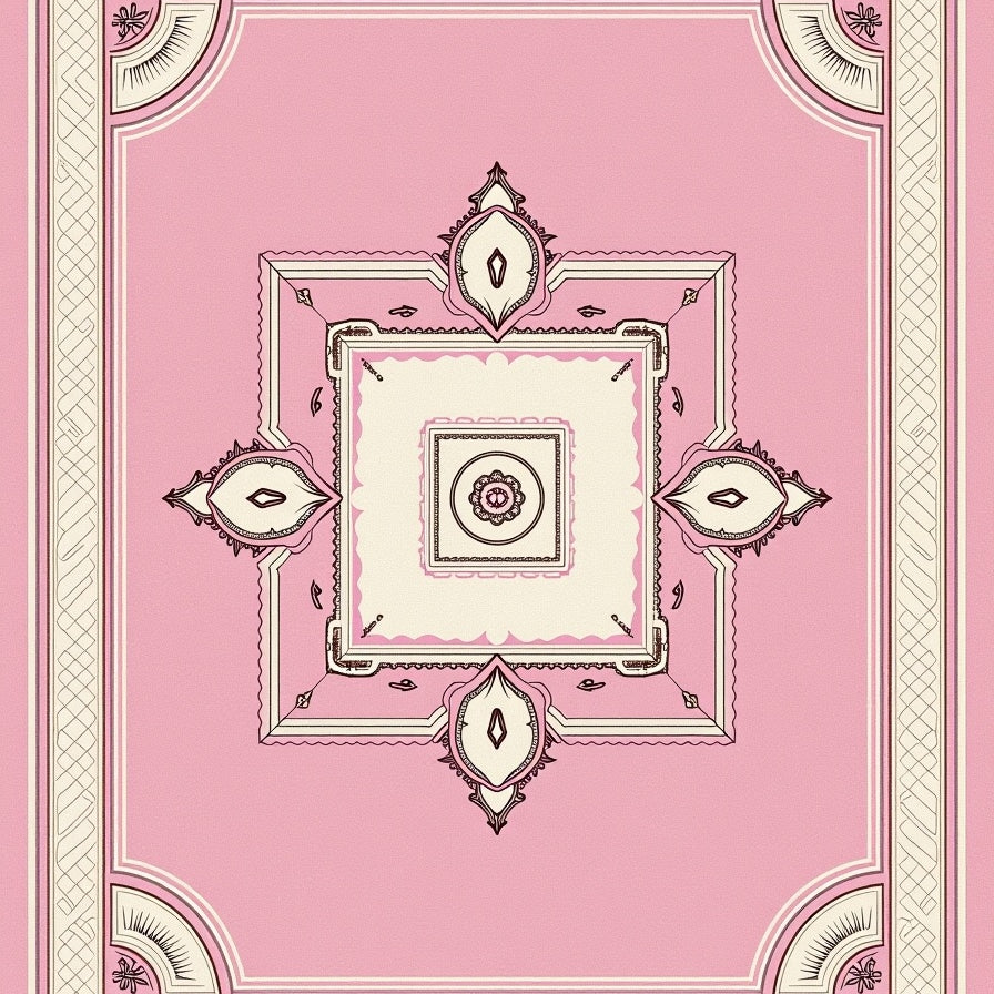 Distressed Medallion Trellis Motif with Faded Floral Accents (Pink) - ODIKA
