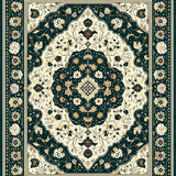 Heritage Medallion with Symmetrical Floral Motifs and Geometric Edges(Dark Green)