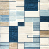 Beige Blue Geo Patchwork Area Modern Floor Art for Home(Beige)