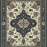 Vintage Inspired Boho Area with Ornate Black and Beige Medallion Motifs(White)