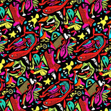 Tropical Reptile Mosaic with Exotic Fish and Motifs(Red)