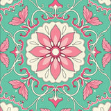 Vintage Floral Medallion with Delicate Petal Motifs and Curved Vines (Pink)