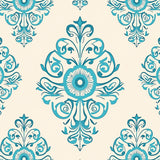 Traditional Damask Scrollwork with Central Rosette Flourish Motif(Turquoise)