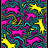 Retro Pop Art Cat Carnival Vibrant Feline Silhouettes with Festive Light Trails(Pink)