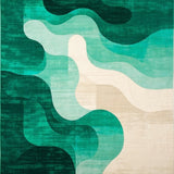 Emerald Echoes Beige & Verdant Abstract Art Area(Dark Teal)