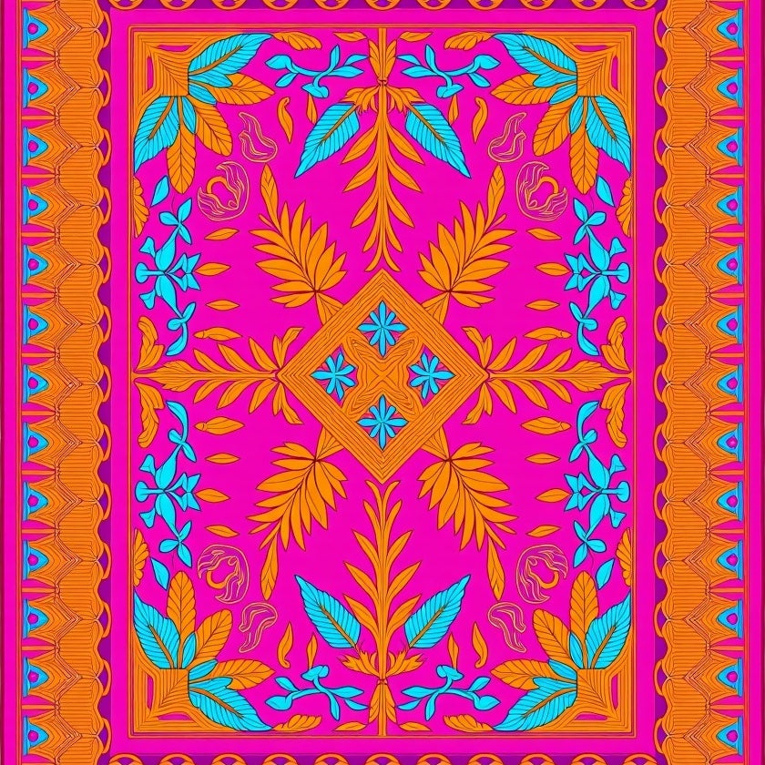 Botanical Medley Interlocking Leaf with Whimsical Motifs (Pink) - ODIKA