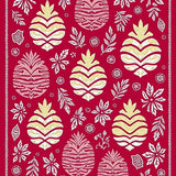 Whimsical Pinecone Overlay with Stylized Frosted Leaf Ornamentation(Red)