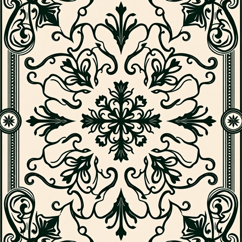 Inspired Floral Damask With Elegant Scrollwork Details (Black) - ODIKA