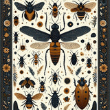 Vintage Entomology Sketches with Boho Medallion Motifs(Gold)