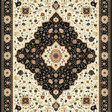 Classic Black and Beige with Refined Oriental Floral Medallions(Beige)