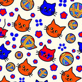 Cheerful Kitten Faces with Playful Yarn Balls and Paw Prints(Orange)