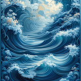 Large Area Rug for Deck Ocean Wave Design(Blue)