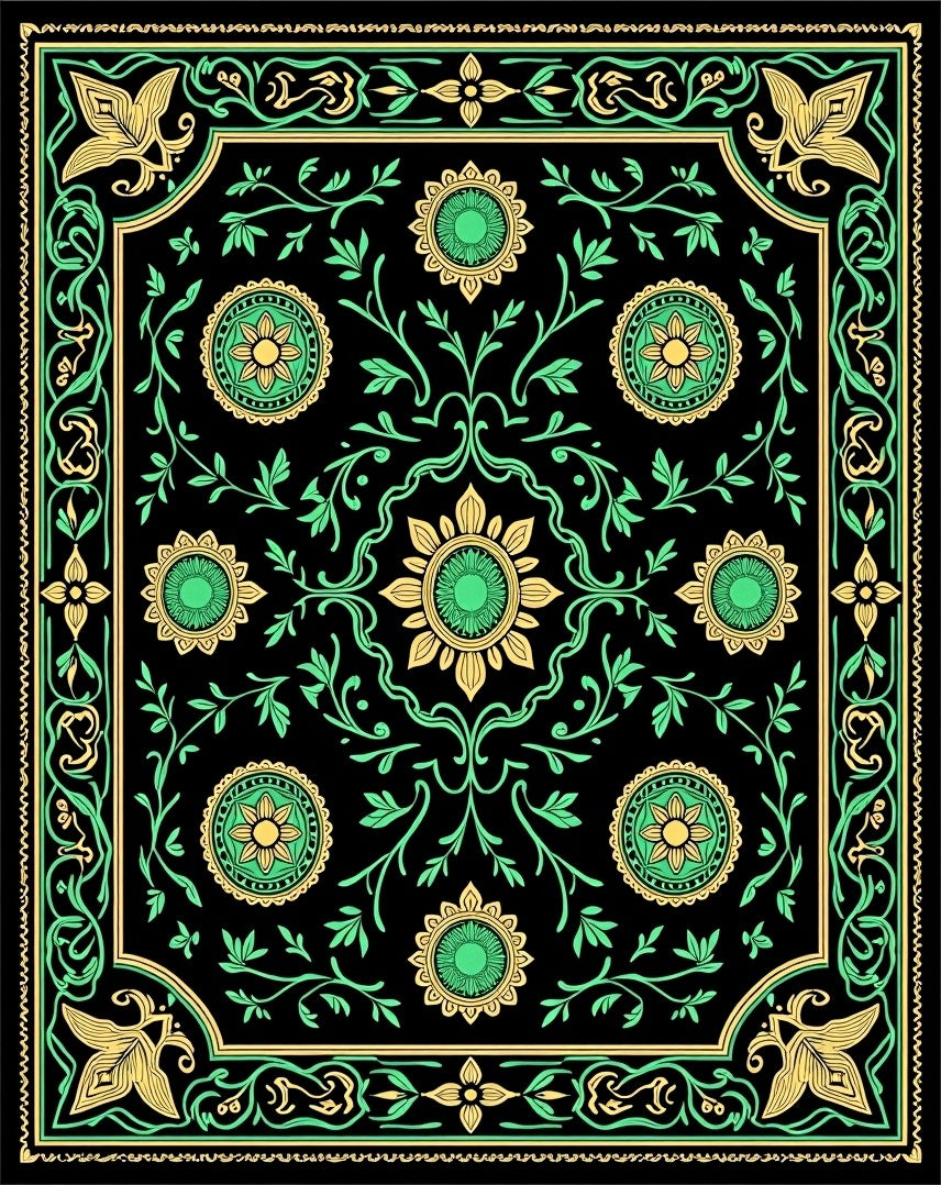 Luxurious Verdant Botanical Interlocking Medallion Treasure (Black) - ODIKA