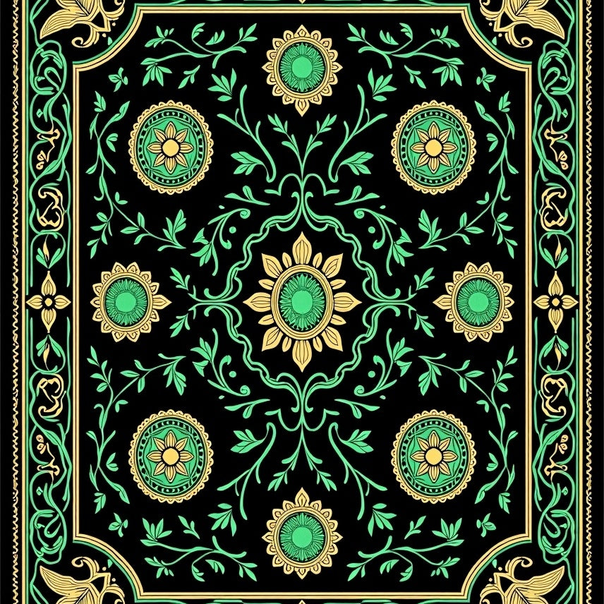 Luxurious Verdant Botanical Interlocking Medallion Treasure (Black) - ODIKA