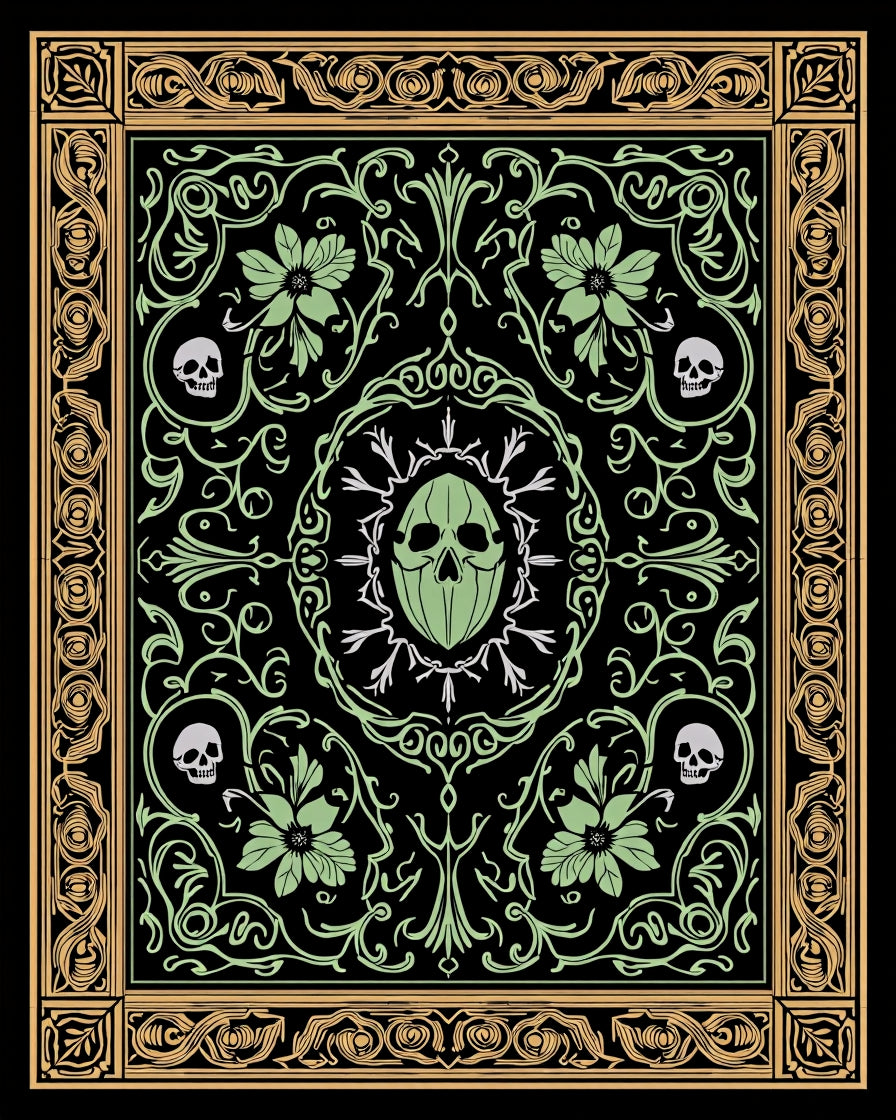 Gothic Botanica Beetle and Skull Floral (Black) - ODIKA