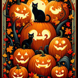Mystical Pumpkin Harvest Rug Black Cat Autumn Carpet Entrance Decor(Orange)
