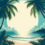 Teal Beige Tropical Coconut Tree Beach Scenery Indoor(Blue)