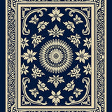 Damask Style Tapestry with Repeating Floral Motifs (Blue)