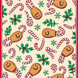 Cane Wonderland with Smiling Biscuit Characters and Winter Motifs(Beige)