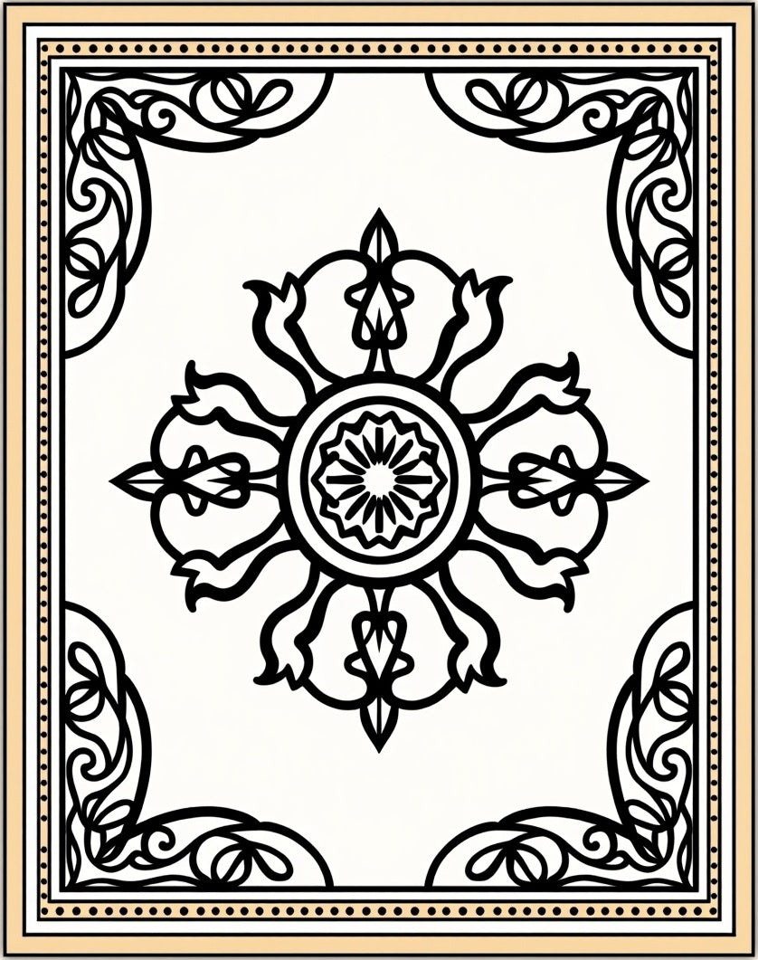 Classic Fretwork Medallion with Art Nouveau Scroll Detailing (Black) - ODIKA