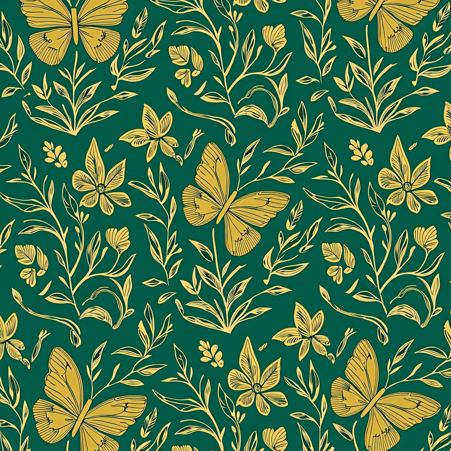 Interlocking Petal Motif with Botanical Flourish (Green) - ODIKA