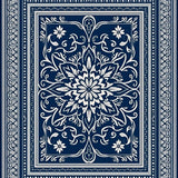 Classic Oriental Floral Motif with Intricate Vine Embroidery(Blue)