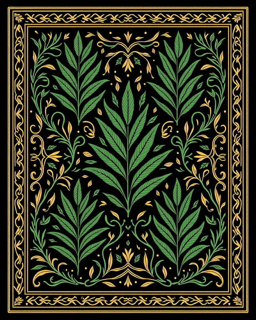 Botanical Fern Cascade with Interlocking Leaf Vines and Flourishes (Black) - ODIKA