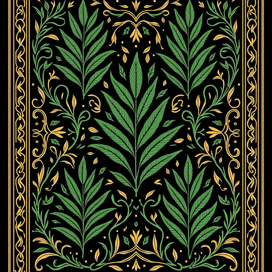 Botanical Fern Cascade with Interlocking Leaf Vines and Flourishes (Black) - ODIKA