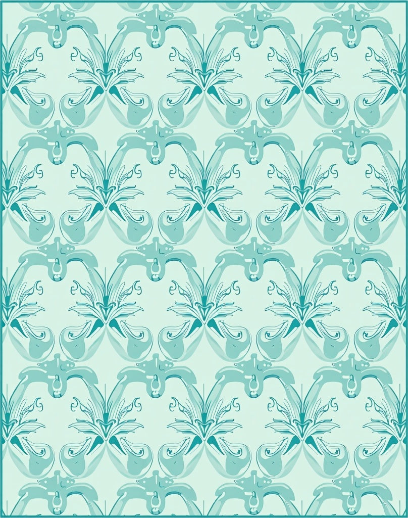 Elegant Damask Inspired Motif with Curved Floral Silhouettes (Blue) - ODIKA