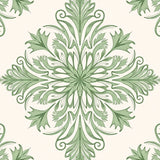 Elegant Botanical Damask Flourish Swirl Embroidery(Green)