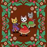 Joyful Lighted Cat Parade with Sparkling Ornament Accents and Fir Branches(Brown)