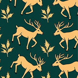 Festive Reindeer Silhouettes with Holly and Pine Needle Motifs(Green)