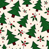 Charming Christmas Tree Patchwork with Holly Berry Accents(Beige)