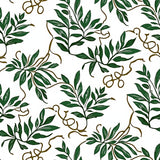 Lush Forest Canopy With Intricate Leaf Motifs And Subtle Vine Accents(White)
