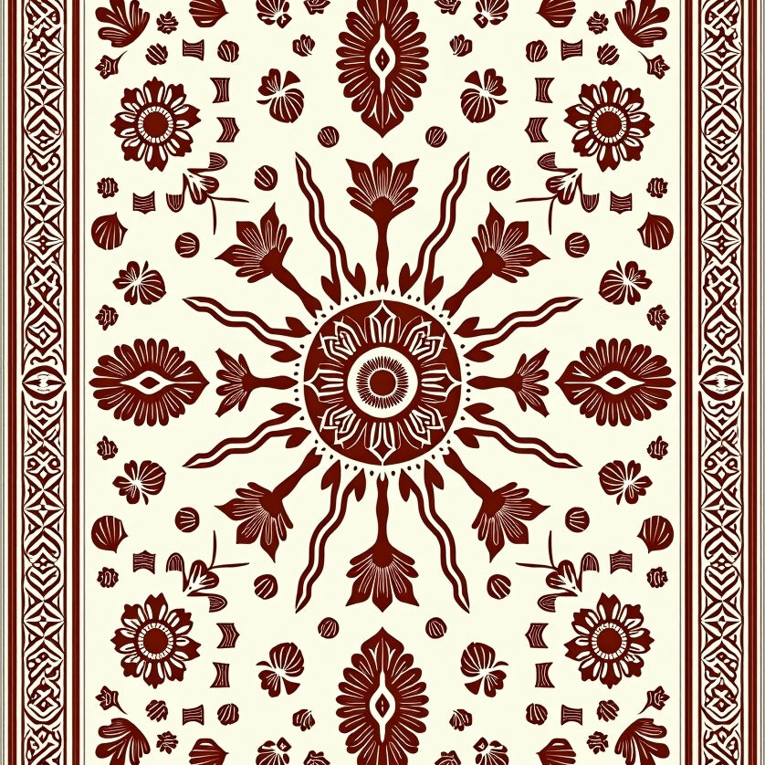 Medallion Featuring Symmetrical Floral Motifs (Brown) - ODIKA