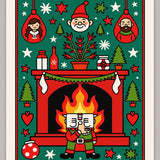Merry Fireside Gathering Family Tradition Tapestry(Red)